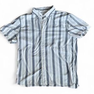 Abercrombie Men's Blue White Striped Button Up Short Sleeve Shirt - Size Large